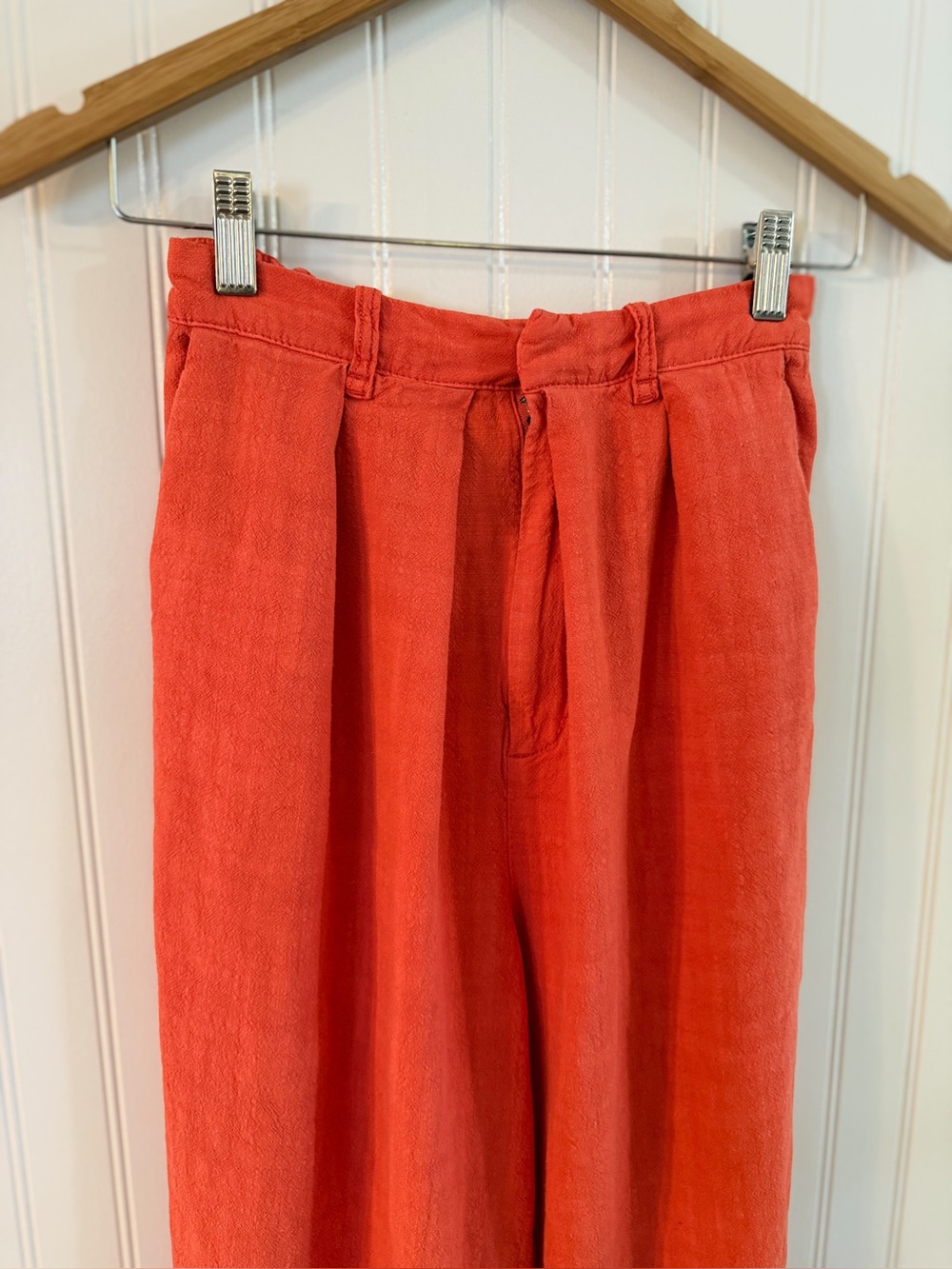 Free People Burnt Orange Linen Blend Wide Leg Crop Pants XS High Rise